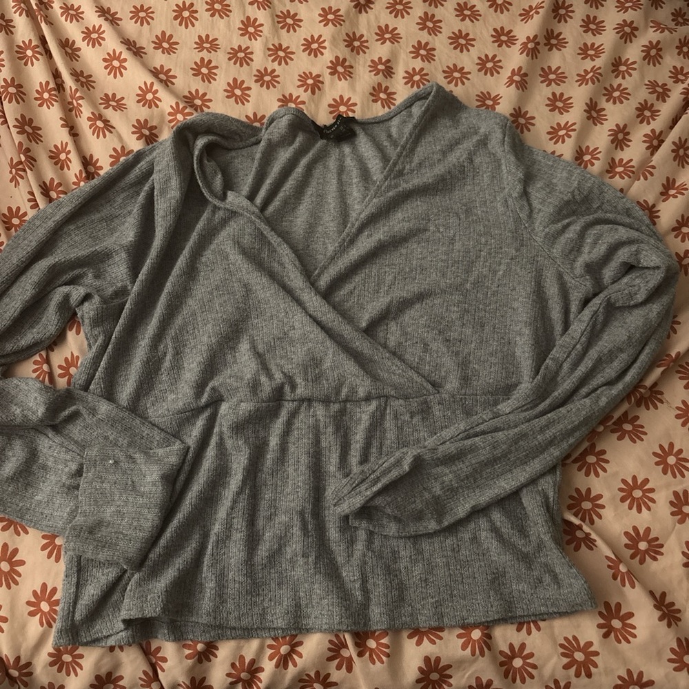 Forever 21 Gray Long Sleeve Wrap Sweatshirt